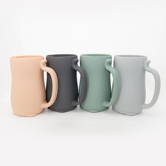 Mandoo Baby Bath Rinse Cup - Food Grade Silicone Shampoo & Body Washing Rinser for Kids With Easy Grip Handle - Baby Essentials (Light Gray)