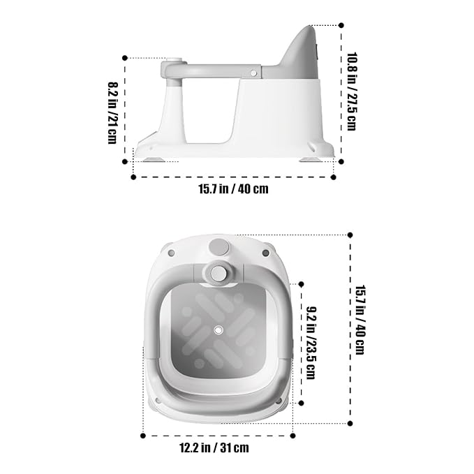 PandaEar Baby Bath Seat for 6 Months & Up, Non-Slip Toddler Bath Chair with Temperature Display, 4 Suction Cups & Soft Cushion, Infant Bathtub Seat for Sitting Up (Gray)