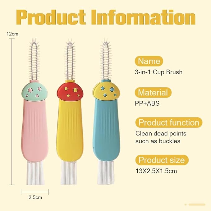 3 in 1 Cup Lid Cleaning Brush, 2025 New Multifunctional Cleaning Brush Crevice Cleaner Brush for Bottle Gap Tight Spaces, 3 in 1 Portable Cup Lid Cleaner with Brush (Blue)