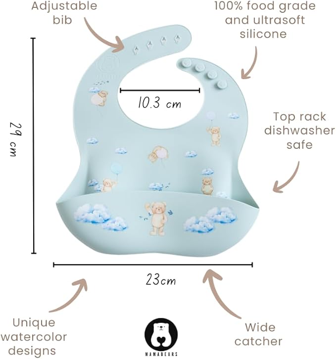 Silicone Baby Bib and Mat | Boys Girls Babies & Toddlers | Waterproof, Adjustable, BPA Free