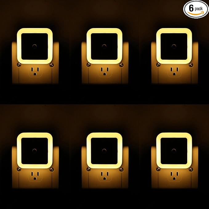 KINUR 6 Pack Night Light,Warm White LED Night Lights Plug into Wall with Dusk to Dawn sensors, Plug in Night Lights for Kids Room, Bedroom, Bathroom, Baby Nursery,Stair Lights, Hallway Light