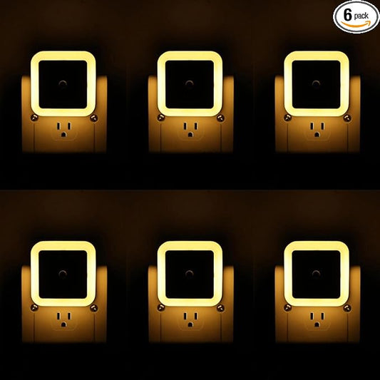 KINUR 6 Pack Night Light,Warm White LED Night Lights Plug into Wall with Dusk to Dawn sensors, Plug in Night Lights for Kids Room, Bedroom, Bathroom, Baby Nursery,Stair Lights, Hallway Light