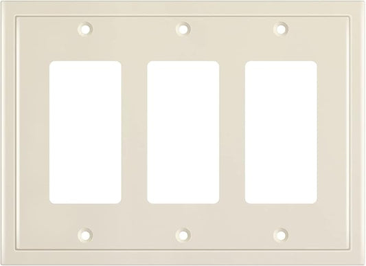 Henne Bery Modern Edge Decorative Wall Plate Switch Plate Outlet Cover, Durable Solid Zinc Alloy (Triple Decorator, Light Almond)