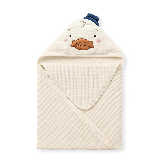 Blissful Diary Muslin Baby Hooded Towel 1 Pack, Soft & Absorbent Bath Towel for Infant, Toddler, Unisex, Baby Gift, Newborn Essentials, Dapper Duck