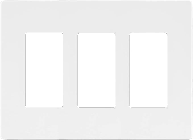 LIDER Matte Finish Triple Decorator Switch Cover, Screwless Wall Plate, Mid-Size 3-Gang 4.88" x 6.77", Polycarbonate Thermoplastic, UL Listed, LSWP-33M-W, White