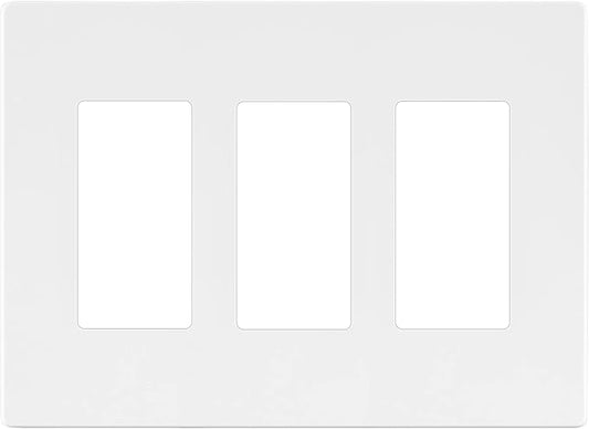 LIDER Matte Finish Triple Decorator Switch Cover, Screwless Wall Plate, Mid-Size 3-Gang 4.88" x 6.77", Polycarbonate Thermoplastic, UL Listed, LSWP-33M-W, White