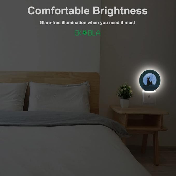 EKOBLA Black Cat Night Lights Plug into Wall Cute Cat and Mouse Sit on The Moon Galaxy Stars LED Dusk to Dawn Plug-in Nightlights Auto Sensor for Home Indoor Boys Girls Bedroom Bathroom