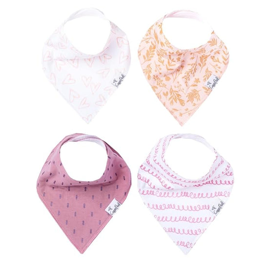 Copper Pearl 4 Pack Soft Cotton Baby Bibs for Drooling and Teething, Absorbent Drool Bibs for Baby Girl and Boy, Adjustable to Fit Newborns to Toddlers, Tons of Styles (Lola)