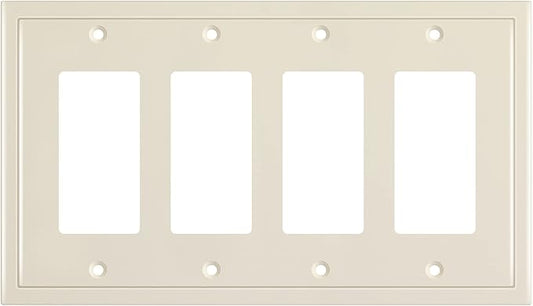Henne Bery Modern Edge Decorative Wall Plate Switch Plate Outlet Cover, Durable Solid Zinc Alloy (Quad Decorator, Light Almond)
