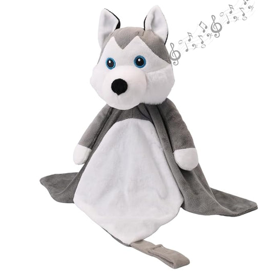 Love By Emi Baby Music Lovey Grey & White Husky, Baby Sleep Soother for Crib & Cuddle Bedtime, White Noise with Heartbeat & Lullaby, Plush Sound Toy, Stuffed Animal for Newborns, Infants & Toddlers