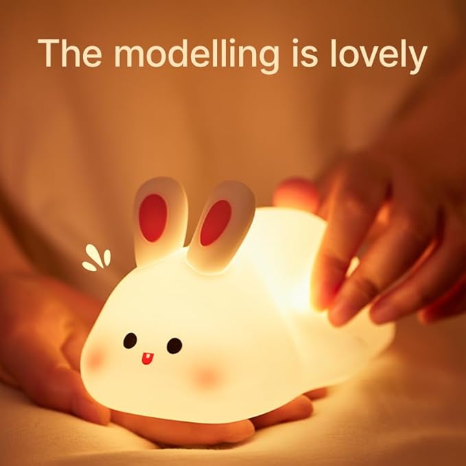 Bunny Lamp, Rabbit Night Light with Timer, Soft Silicone Big Face Bunny Gifts, Rechargeable Dimmable LED Nursery Light, Animal Kawaii Bedroom Decor for Kids Baby