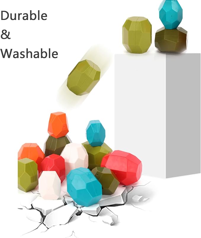 Jumbo Balancing Stones Toy Set, Polyhedral Plastic Stacking Rocks Educational Creative Preschool Arts Learning Sensory Building Blocks Puzzle Toy for Toddler