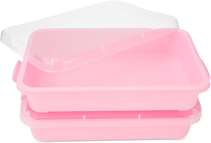 Sensory Bin Sand Tray with Lid for Toddlers 2 Pcs 15in Portable Sandbox Toy Large Plastic Tray for Kids 3 4 5 6 Fill with Sand, Water, Beads, and More (2 Pink)