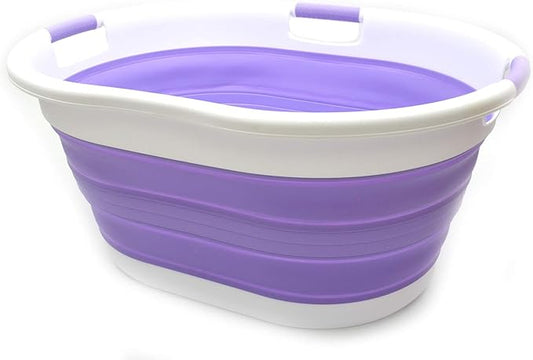 SAMMART 57L (15 Gallons) Collapsible 3-Handled Plastic Laundry Basket - Oval Tub - Portable Washing Tub-Space Saving Laundry Hamper, Water Capacity 44L / 11.6 Gallon (1, Lt. Purple)