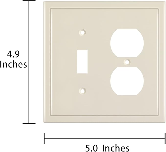 Henne Bery Modern Edge Decorative Wall Plate Switch Plate Outlet Cover, Durable Solid Zinc Alloy (Toggle/Duplex, Light Almond)