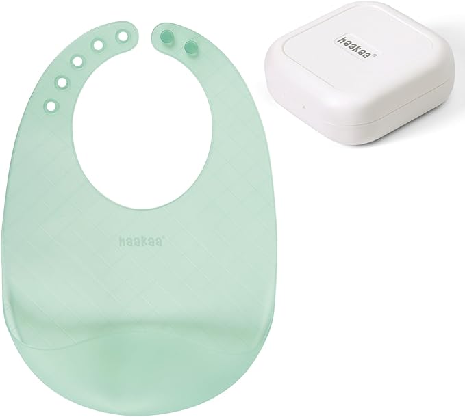 haakaa Lightweight Silicone Pocket Bib – Ultra-Light & Foldable Travel Silicone Baby Bibs with Deep Food Catcher Pocket, Adjustable Waterproof Design, Baby Feeding Essentials
