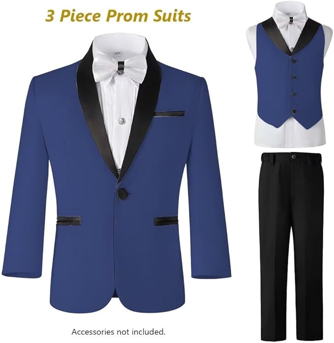 Boys Suit 3 Piece Ring Bearer Suit Kids Formal Jacket Vest Pants Suits Wedding Outfit for Party Prom Tuxedo