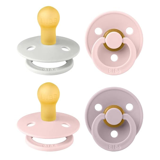 BIBS Pacifiers - Colour 4-Pack | BPA Free Baby Pacifier | Round Nipple Binkies | Natural Rubber Latex Soother | Made in Denmark | Size 0-6 Months | Haze Mix