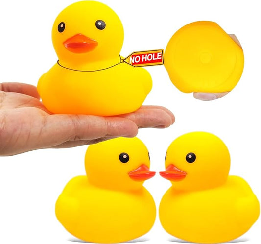 3.4 Inch 2 Pcs Kalafona Rubber Bathtub Duck/Duckie Waterproof No 'Bebe' No Hole Funny Bath Swimming Pool Toy Without Hole for Kids Birthday Party Favor Home Decor