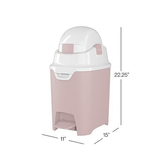Foundations Mini Hands-Free Diaper Pail with Airtight Lid - Durable & Odorless Diaper Disposal, Large Capacity, Holds up to 30 Newborn Diapers, Refill with Any Bags - Pink