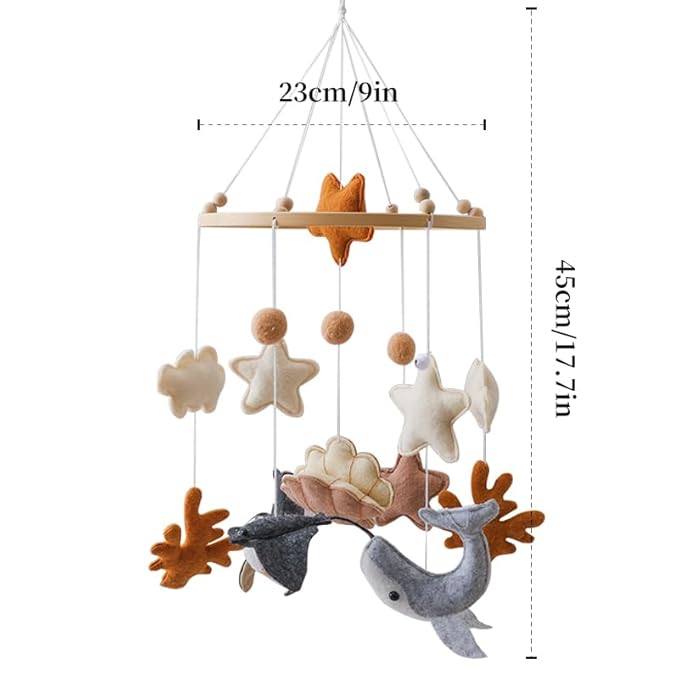 GOODMOM Ocean Nursery Mobile for Boys & Girls - Handmade Baby Mobile for Crib with Shell Whale Manta Coral in Miami - Gender-Neutral Crib Mobile - Easy Assembly - Sturdy Structure for Newborn