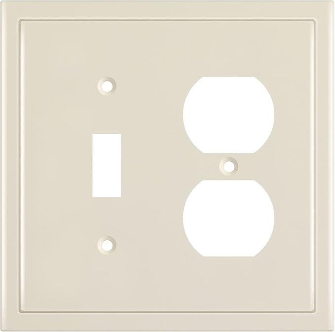 Henne Bery Modern Edge Decorative Wall Plate Switch Plate Outlet Cover, Durable Solid Zinc Alloy (Toggle/Duplex, Light Almond)