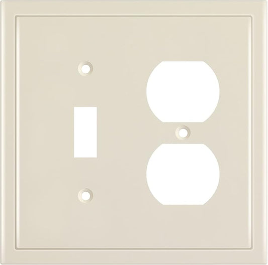 Henne Bery Modern Edge Decorative Wall Plate Switch Plate Outlet Cover, Durable Solid Zinc Alloy (Toggle/Duplex, Light Almond)