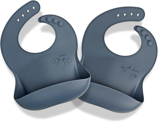 APLAINR Baby Sign Language Bib, Silicone Baby Bibs, ASL Graphics, Food Catcher, Adjustable, Waterproof, Soft, 6-36 Months