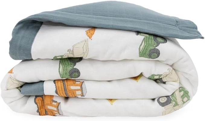 Little Unicorn Lofty Comforter Blanket | Super Soft & Breathable Muslin Fabric| Great for Play & Bedtime Blanket (Work Trucks)