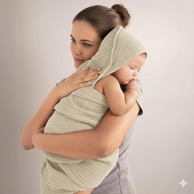 Muslin Hooded Baby Towels for Newborns, 32"x32", 100% Cotton – 6 Layers Super Soft Absorbent Breathable, Baby Bath Towel, Toddler Bath Towel – Pack of 2
