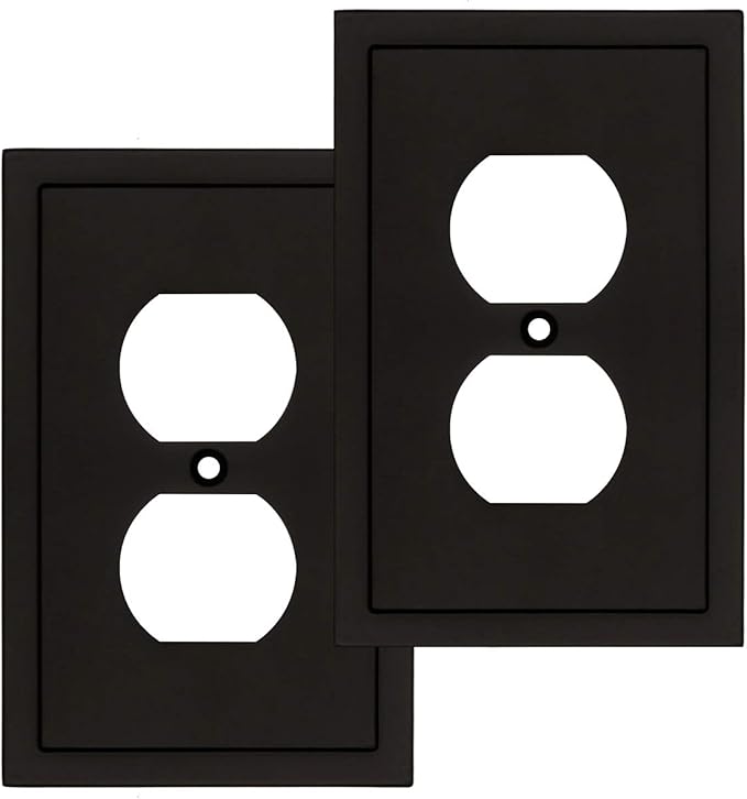 Modern Edge Decorative Wall Plate Switch Plate Outlet Cover, Durable Solid Zinc Alloy (Single Duplex 2PK, Matte Black)