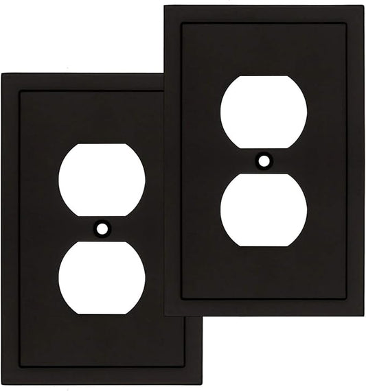 Modern Edge Decorative Wall Plate Switch Plate Outlet Cover, Durable Solid Zinc Alloy (Single Duplex 2PK, Matte Black)
