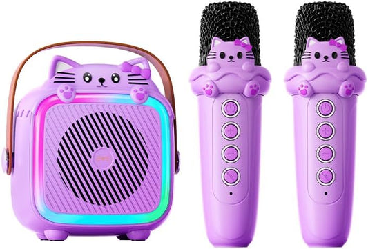 Karaoke Machine with 2 Wireless Microphones for Kids Adults,Portable Bluetooth Speaker Girls Toddlers Toy Gift for Aged 3-12 Year Birthday Parties Christmas Party - Purple