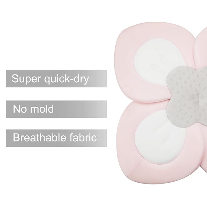 PandaEar Baby Bath Pad for Infant Newborn | Soft Flower Petals for Sink Bathtub Essentials Shower Gift (Pink)
