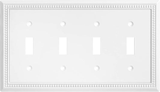 Henne Bery Sunken Pearls Heavy Duty Decorative Wall Plate Switch Plate Outlet Cover (Quad Toggle, White)