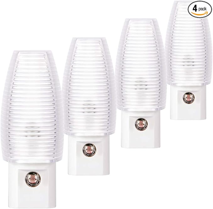 Emotionlite Plug in Night Light, Neutral White LED Nightlight, Dusk to Dawn Sensor, Kids, Nursery, Bedroom, Bathroom,Hallway, Stairs, Kitchen, 4 Pack