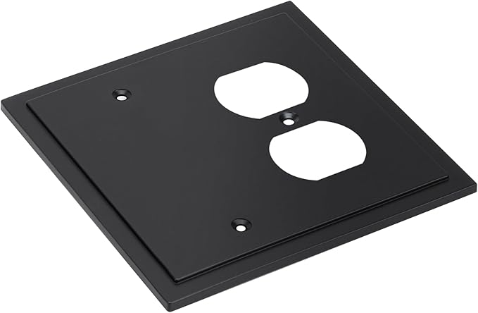 Henne Bery Modern Edge Decorative Wall Plate Switch Plate Outlet Cover, Durable Solid Zinc Alloy (Blank/Duplex, Matte Black)