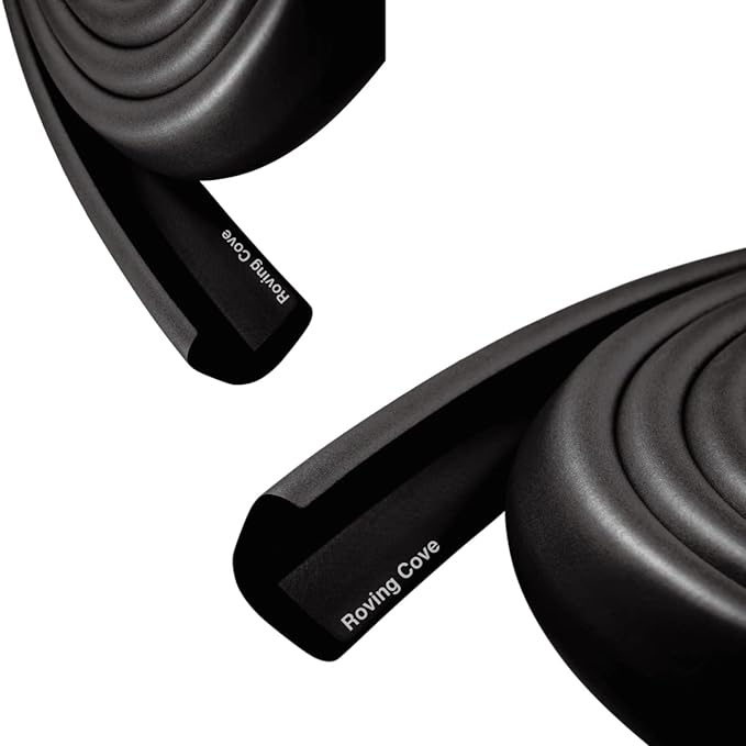 Roving Cove HeftyFit Edge Protector for Baby Proofing (12ft Large Edge Only), Heavy-Duty Soft Rubber Foam Furniture Edge Bumper Guard, Desk Edge Cushion, Wall Corner Covers, 3M Adhesive, Onyx Black