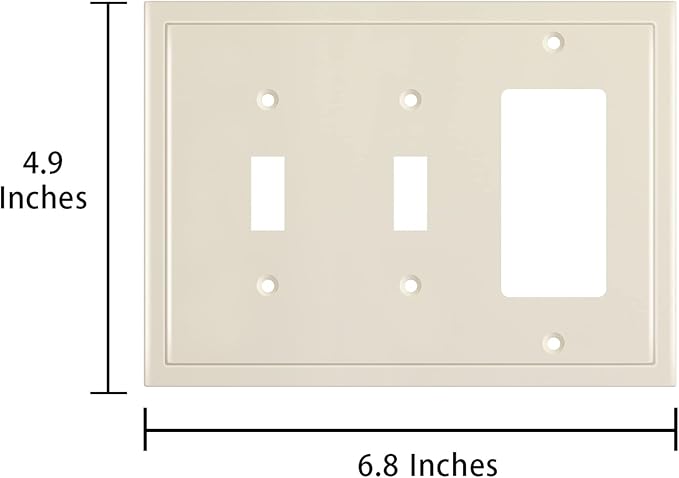 Henne Bery Modern Edge Decorative Wall Plate Switch Plate Outlet Cover, Durable Solid Zinc Alloy (Double Toggle/Single Decorator, Light Almond)