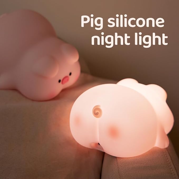 Cute Silicone Piggy Night Lights for Kids, LED Piggy Cute Lamp,Rechargeable Bedside Touch Night Light, 3 Level Dimmable Kids Night Light for Breastfeeding Nursery Decor