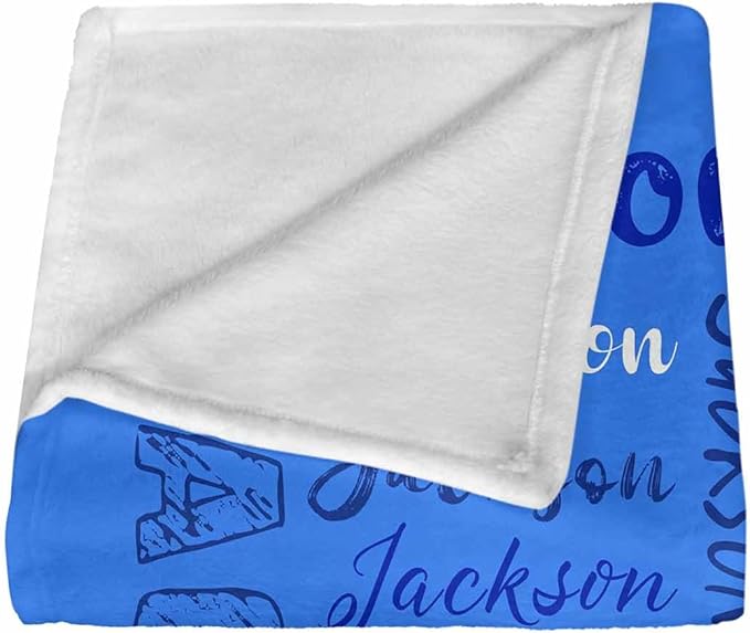 Custom Blanket with Name for Kids Boys Girls, Personalized Name Throw Blanket Sapphire Blue, Cozy and Fluffy Crib Blankets for Birthday Christmas, Customized Toddler Receiving Blankets for New Moms