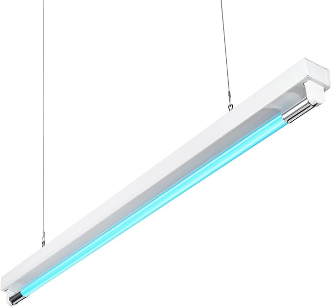 30W UV Sanitizer Light, Powerful UVC Lamp with Steel Suspension Wires, UV Sanitiztion Linear Light for Large Spaces-School, Factory, Hospital, Ozone-Free UVC Linear Batten 253.7nm, T8 G13 35.43 in