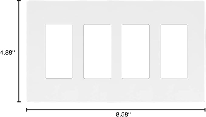 LIDER Matte Finish Quadruple Decorator Switch Cover, Screwless Wall Plate, Mid-Size 4-Gang 4.88" x 8.58", Polycarbonate Thermoplastic, UL Listed, LSWP-34M-W, White