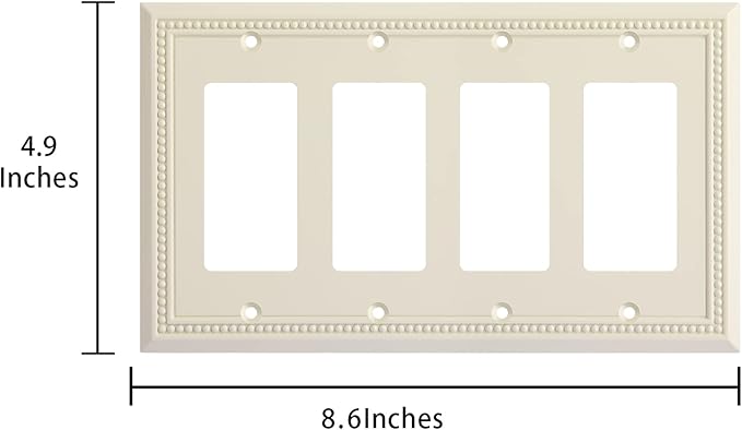 Henne Bery Sunken Pearls Heavy Duty Decorative Wall Plate Switch Plate Outlet Cover (Quad Decorator, Light Almond)