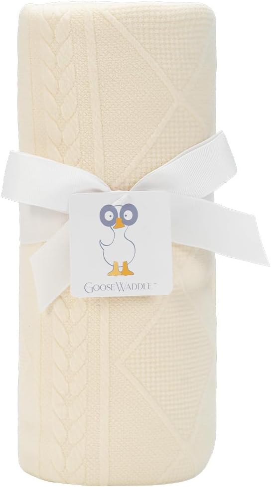 GooseWaddle Cotton Knit Blanket - Oatmeal, 30'' x 30'' - Luxury Baby Blanket for Infant, Kid, Toddler - Unisex, Soft, Machine Washable, All Seasons