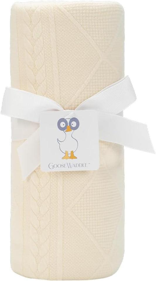 GooseWaddle Cotton Knit Blanket - Oatmeal, 30'' x 30'' - Luxury Baby Blanket for Infant, Kid, Toddler - Unisex, Soft, Machine Washable, All Seasons