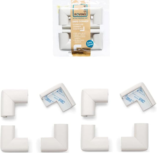 Roving Cove HeftyFit Corner Protector for Baby (8 Large Corners), Heavy-Duty Soft Rubber Foam Furniture Corner Bumper Guards, 3M Adhesive Pre-Taped, Oyster White (Off White)