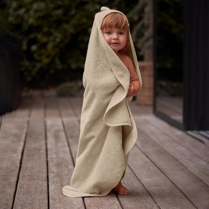 Baby Hooded Towel – Organic Cotton Baby Bath Towels, 32" x 32" Super-Soft and Absorbent Baby Towels for Newborn 2-Pack (TW Bear Fog/R. Roman Green)