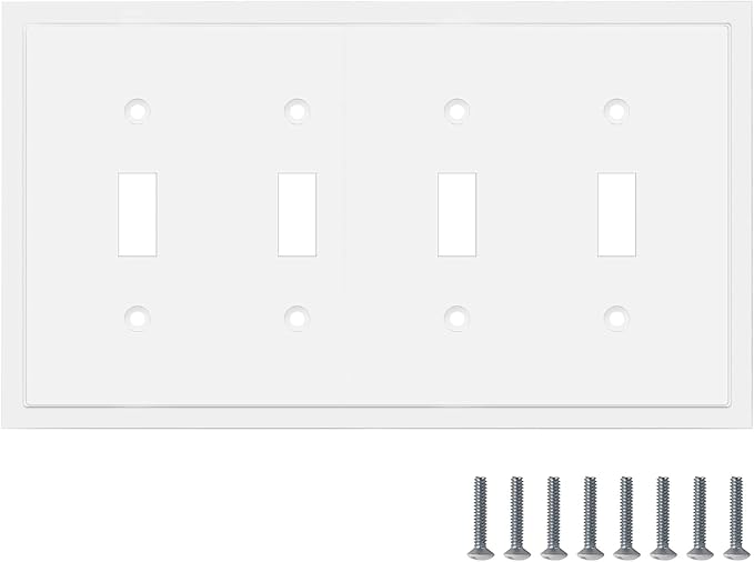 Modern Edge Decorative Wall Plate Switch Plate Outlet Cover, Durable Solid Zinc Alloy (Quad Toggle, White)