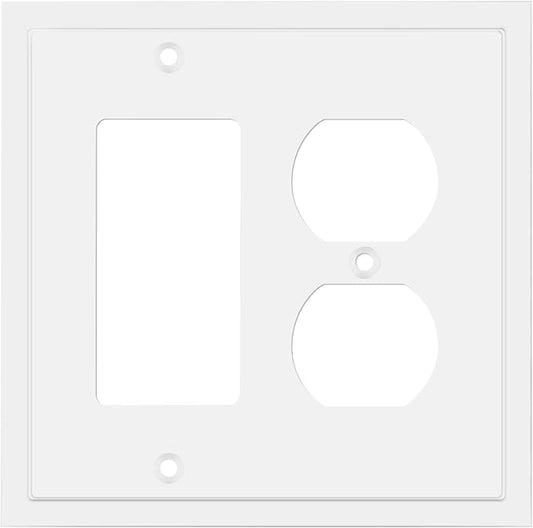 Modern Edge Decorative Wall Plate Switch Plate Outlet Cover, Durable Solid Zinc Alloy (Decorator/Duplex, White)